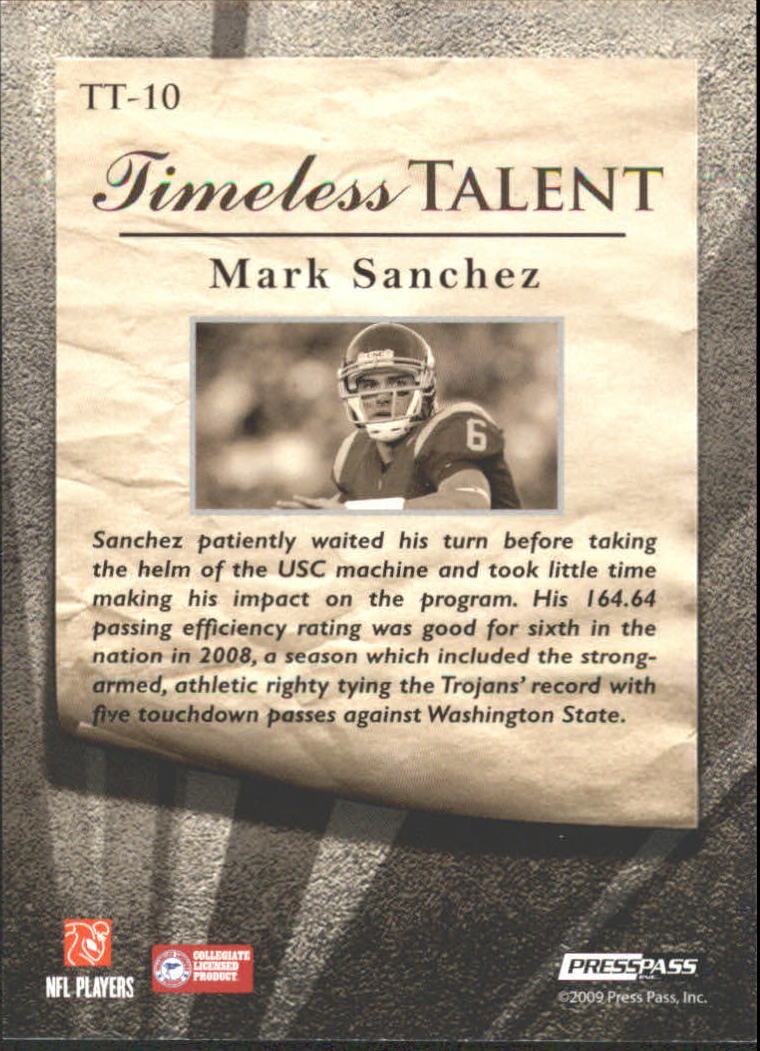 2009 Press Pass Fusion Timeless Talent #TT10 Mark Sanchez back image