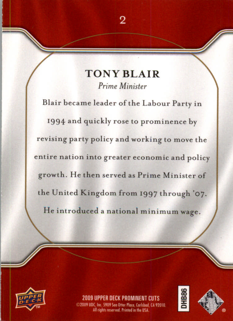 2009 Upper Deck Prominent Cuts #2 Tony Blair back image