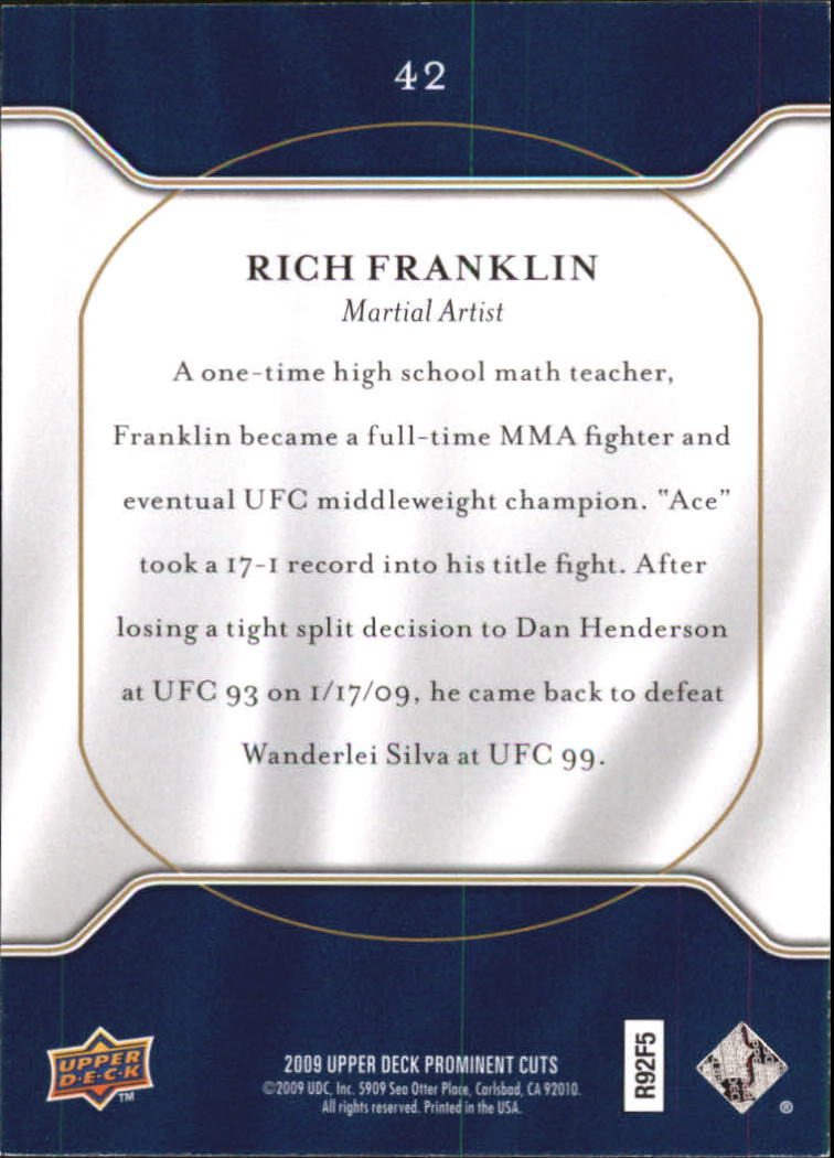 2009 Upper Deck Prominent Cuts #42 Rich Franklin back image