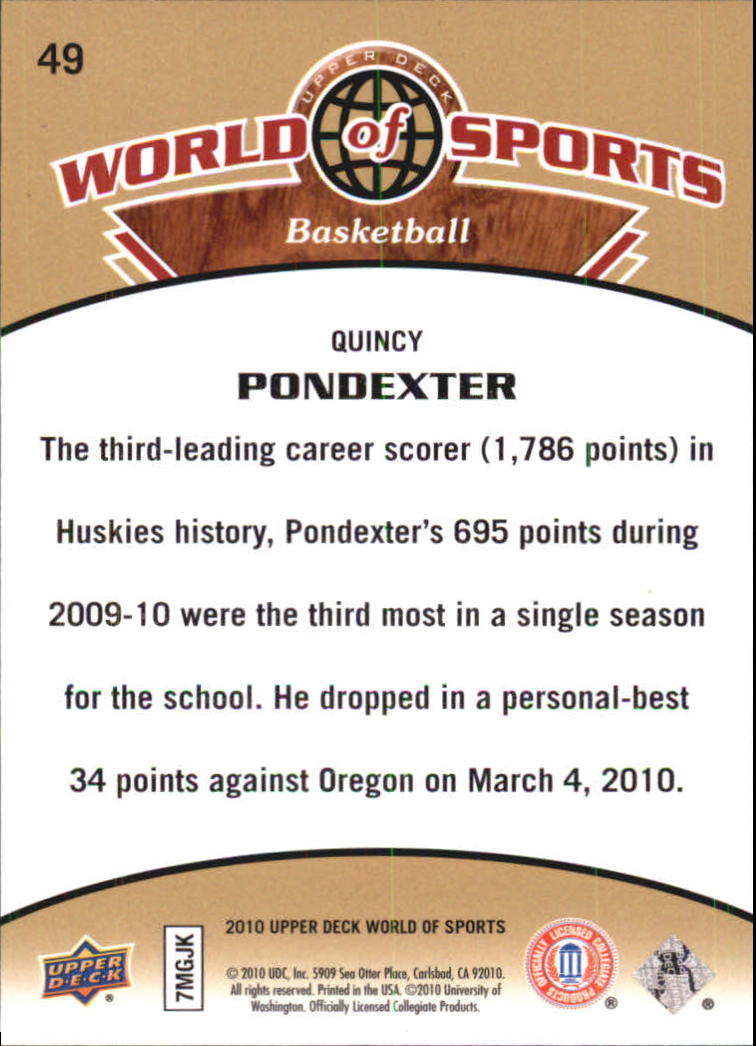 2010 Upper Deck World of Sports #49 Quincy Pondexter back image
