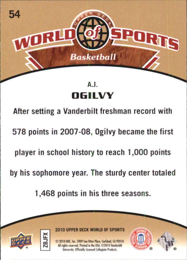 2010 Upper Deck World of Sports #54 A.J. Ogilvy back image