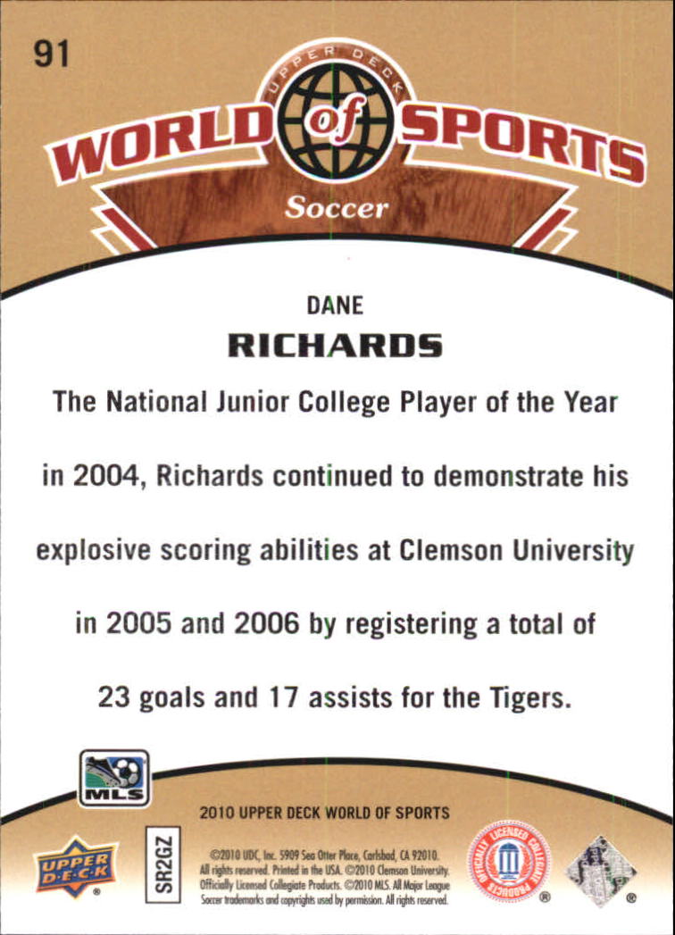 2010 Upper Deck World of Sports #91 Dane Richards back image