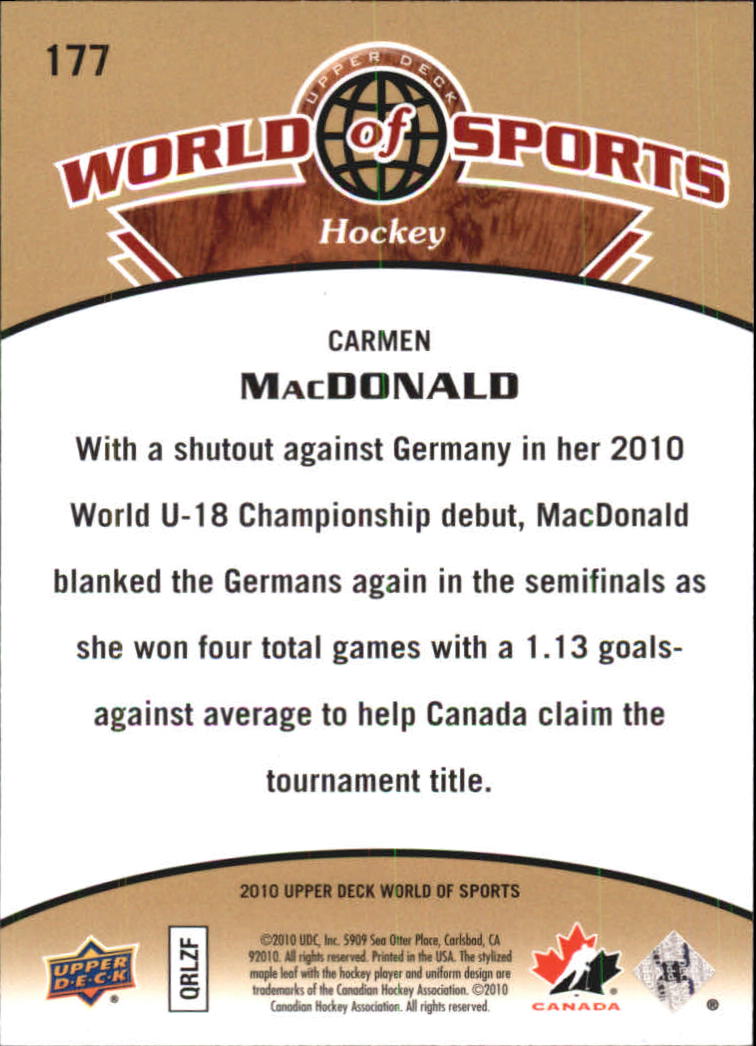 2010 Upper Deck World of Sports #177 Carmen MacDonald back image