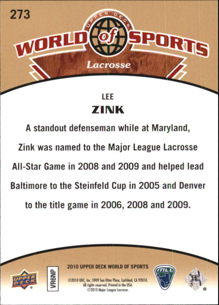 2010 Upper Deck World of Sports #273 Lee Zink back image