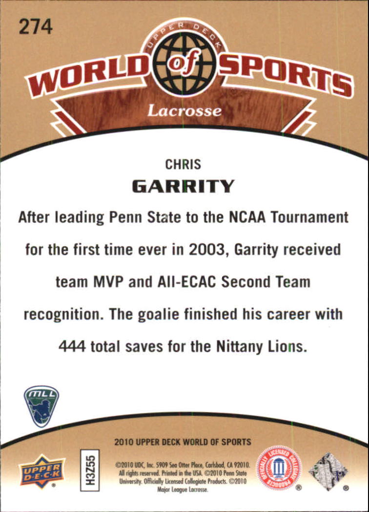 2010 Upper Deck World of Sports #274 Chris Garrity back image