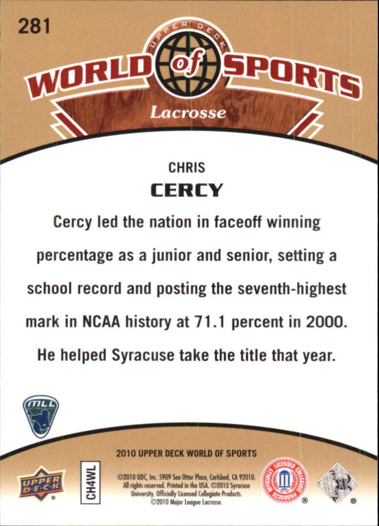 2010 Upper Deck World of Sports #281 Chris Cercy back image