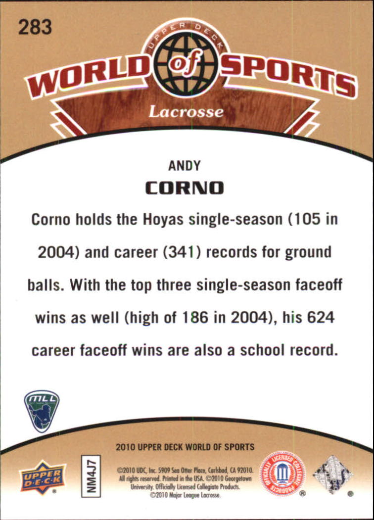 2010 Upper Deck World of Sports #283 Andy Corno back image