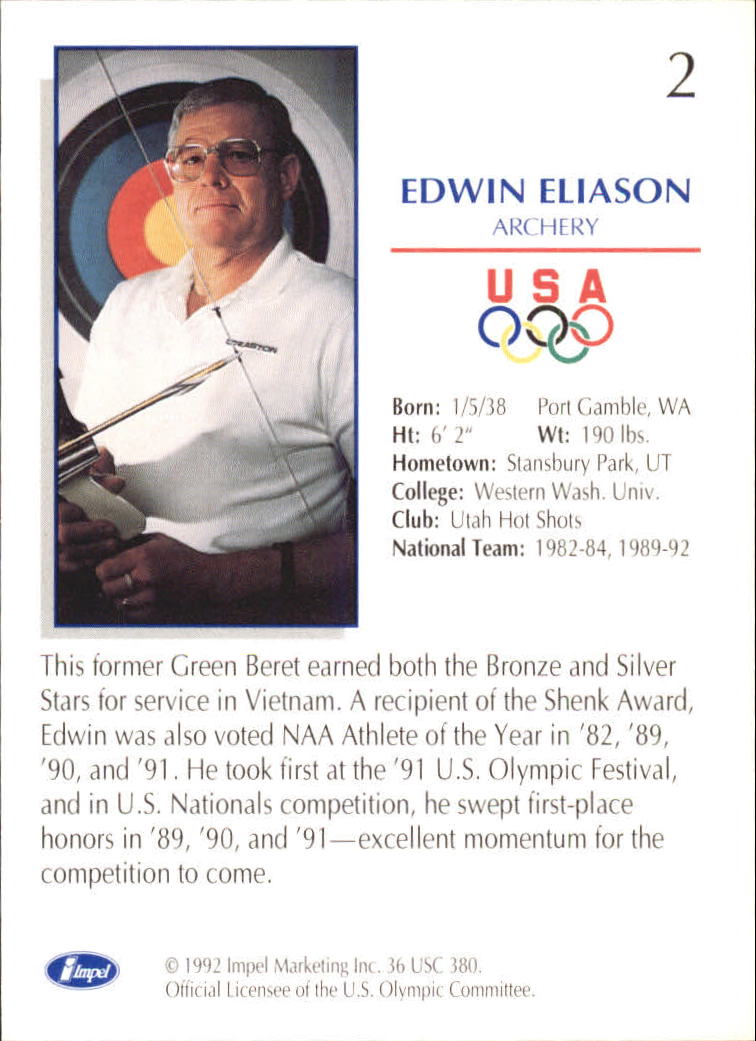 1992 Impel U.S. Olympic Hopefuls #2 Edwin Eliason/Archery back image