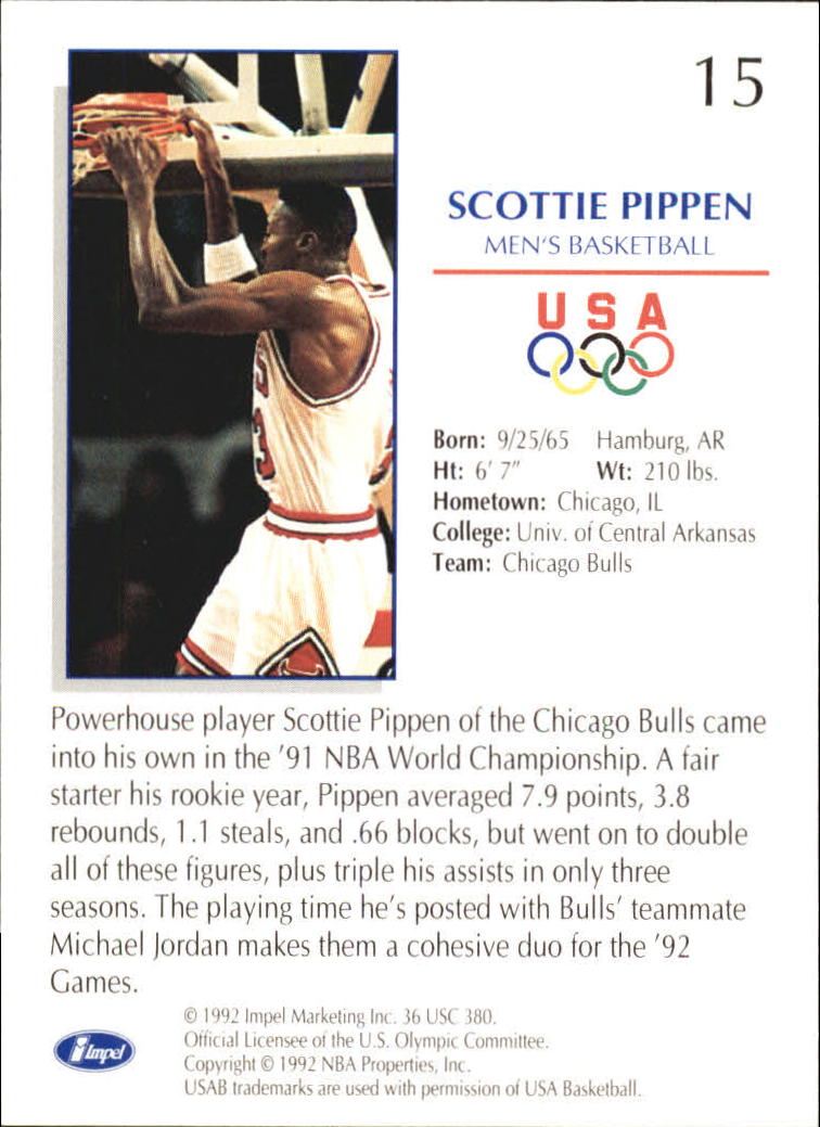 1992 Impel U.S. Olympic Hopefuls #15 Scottie Pippen BK back image