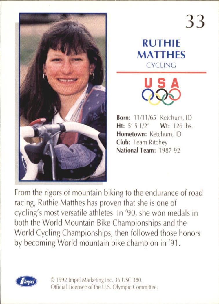 1992 Impel U.S. Olympic Hopefuls #33 Ruthie Matthes/Cycling back image
