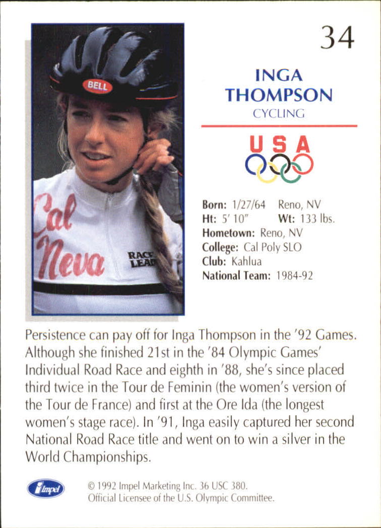 1992 Impel U.S. Olympic Hopefuls #34 Inga Thompson/Cycling back image