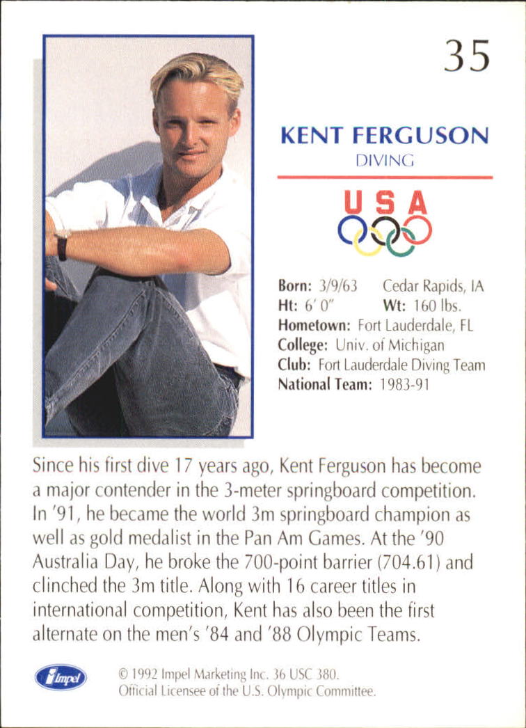 1992 Impel U.S. Olympic Hopefuls #35 Kent Ferguson/Diving back image