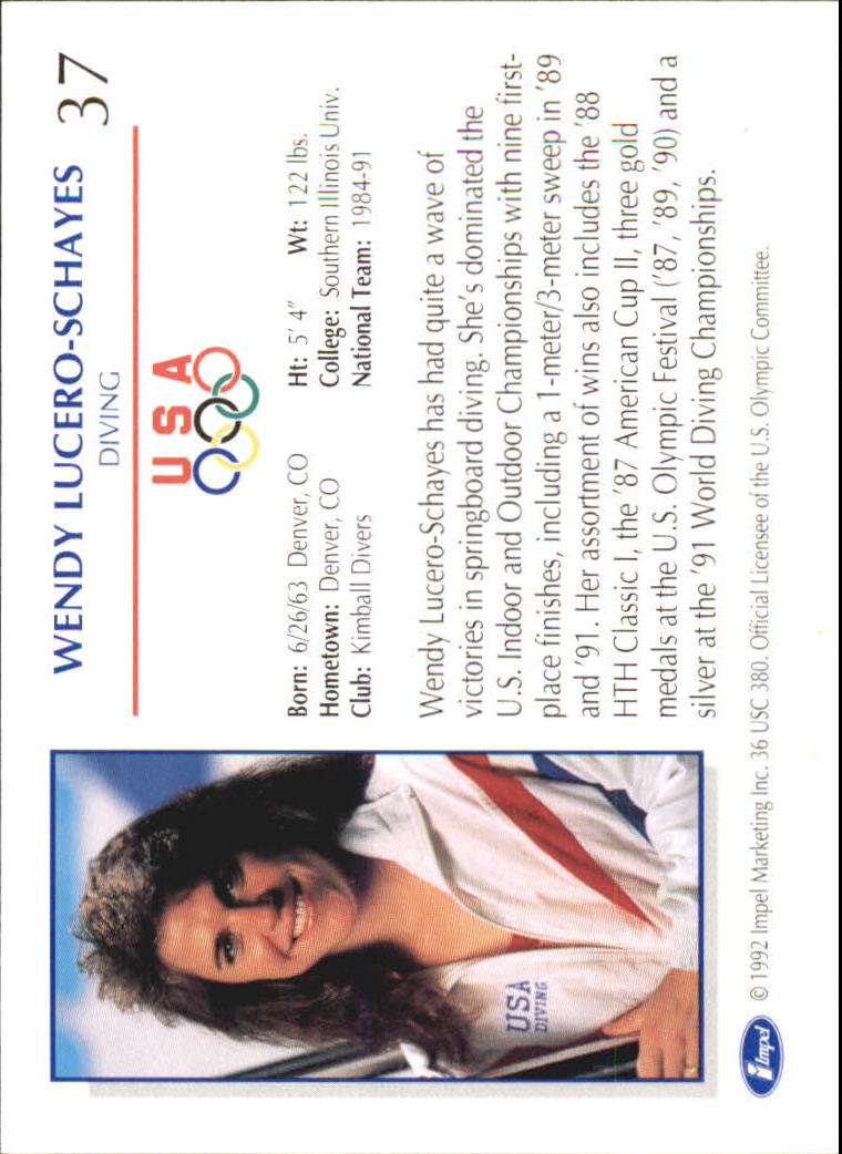 1992 Impel U.S. Olympic Hopefuls #37 Wendy Lucero-Schayes/Diving back image