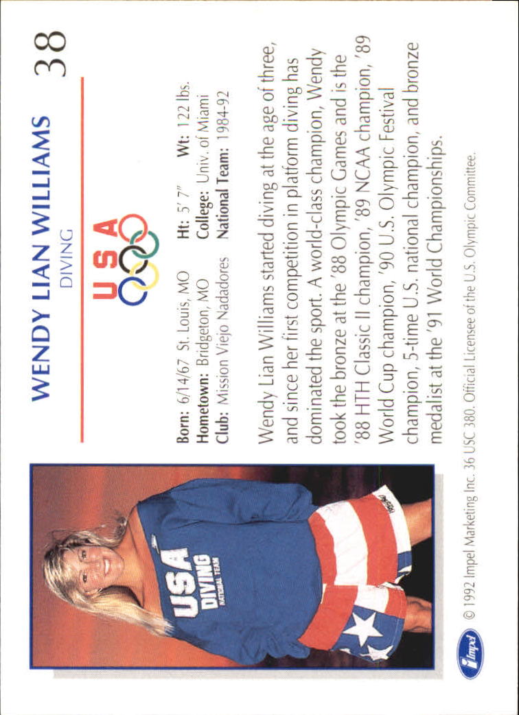 1992 Impel U.S. Olympic Hopefuls #38 Wendy Lian Williams/Diving back image