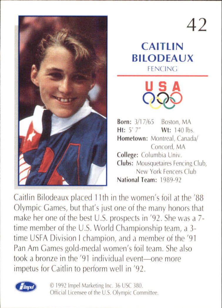 1992 Impel U.S. Olympic Hopefuls #42 Caitlin Bilodeaux/Fencing back image