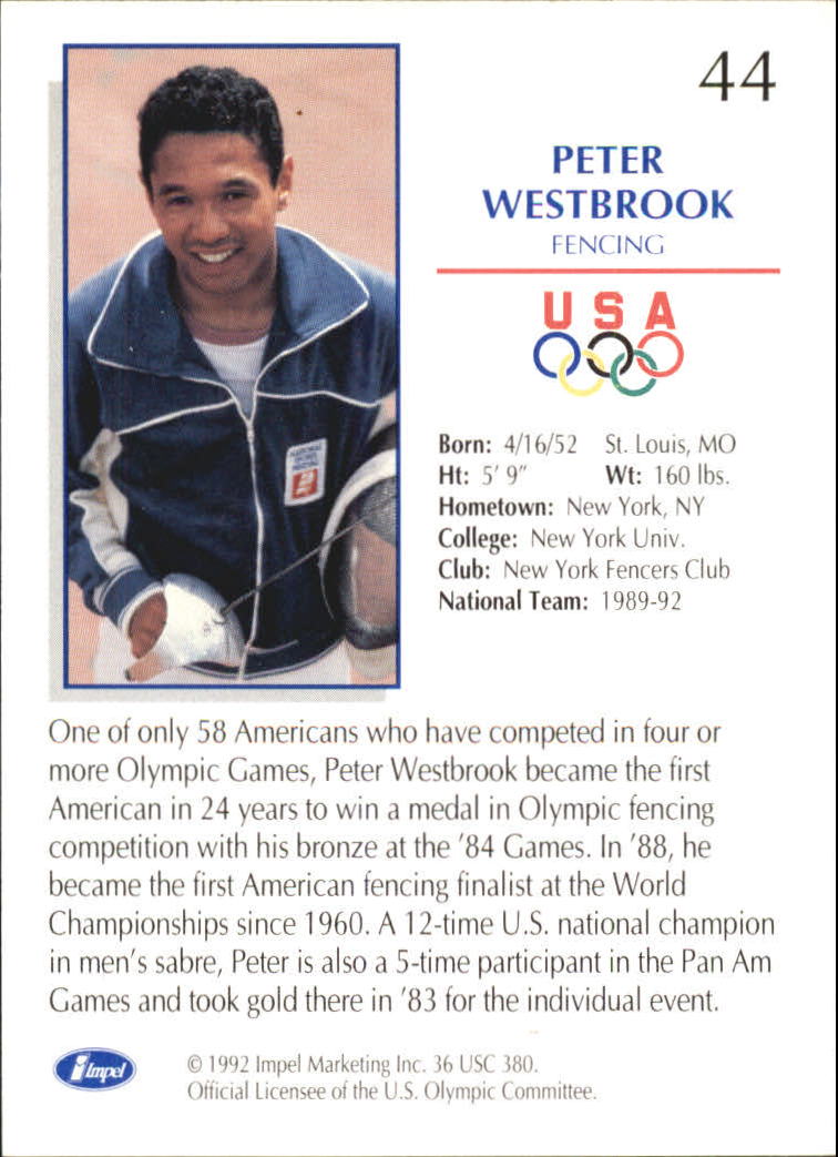 1992 Impel U.S. Olympic Hopefuls #44 Peter Westbrook/Fencing back image