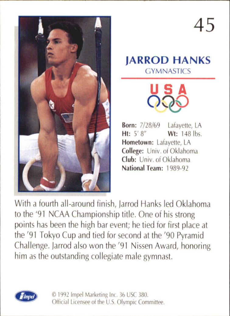 1992 Impel U.S. Olympic Hopefuls #45 Jarrod Hanks/Gymnastics back image