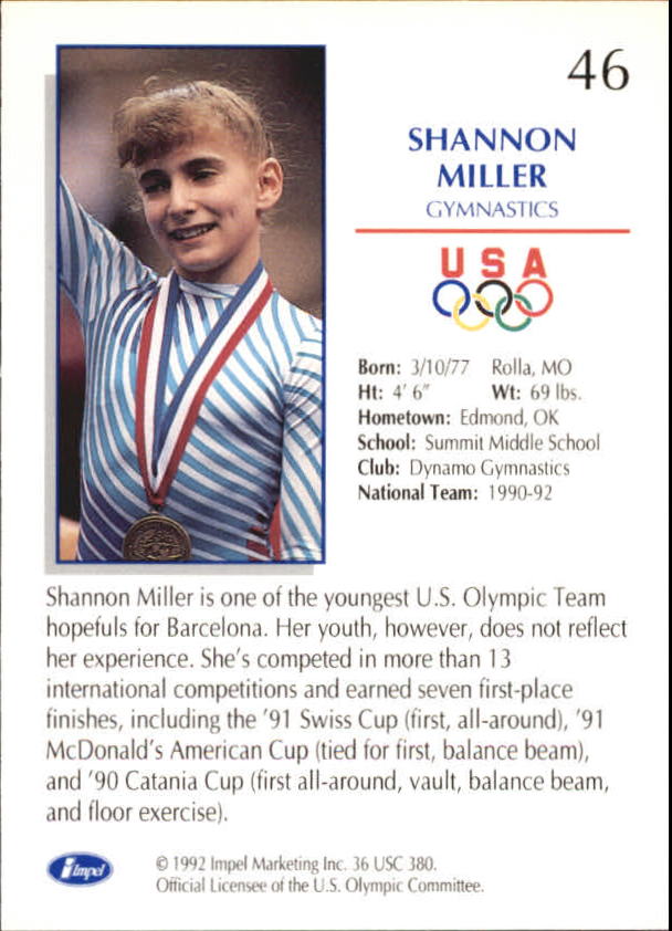 1992 Impel U.S. Olympic Hopefuls #46 Shannon Miller/Gymnastics back image