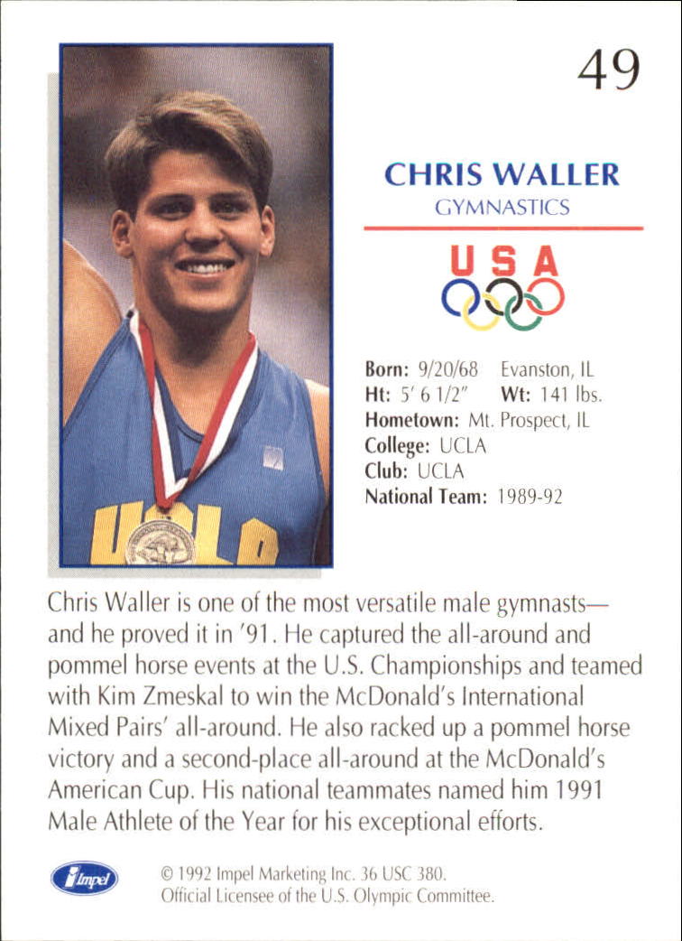1992 Impel U.S. Olympic Hopefuls #49 Chris Waller/Gymnastics back image