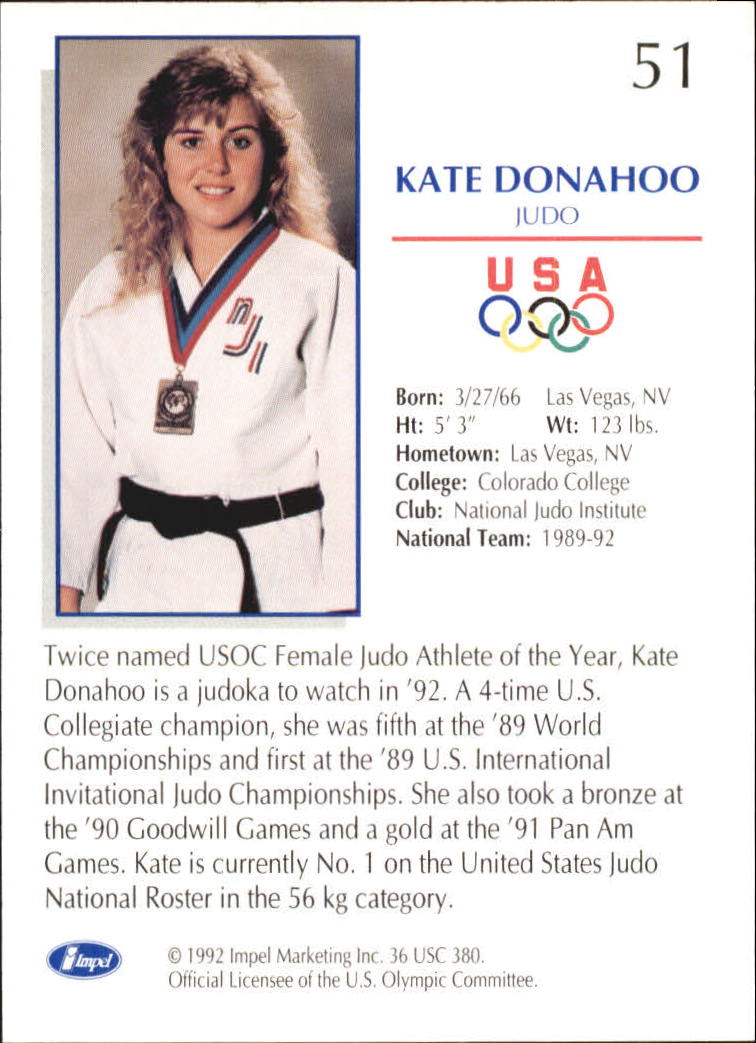 1992 Impel U.S. Olympic Hopefuls #51 Kate Donahoo/Judo back image