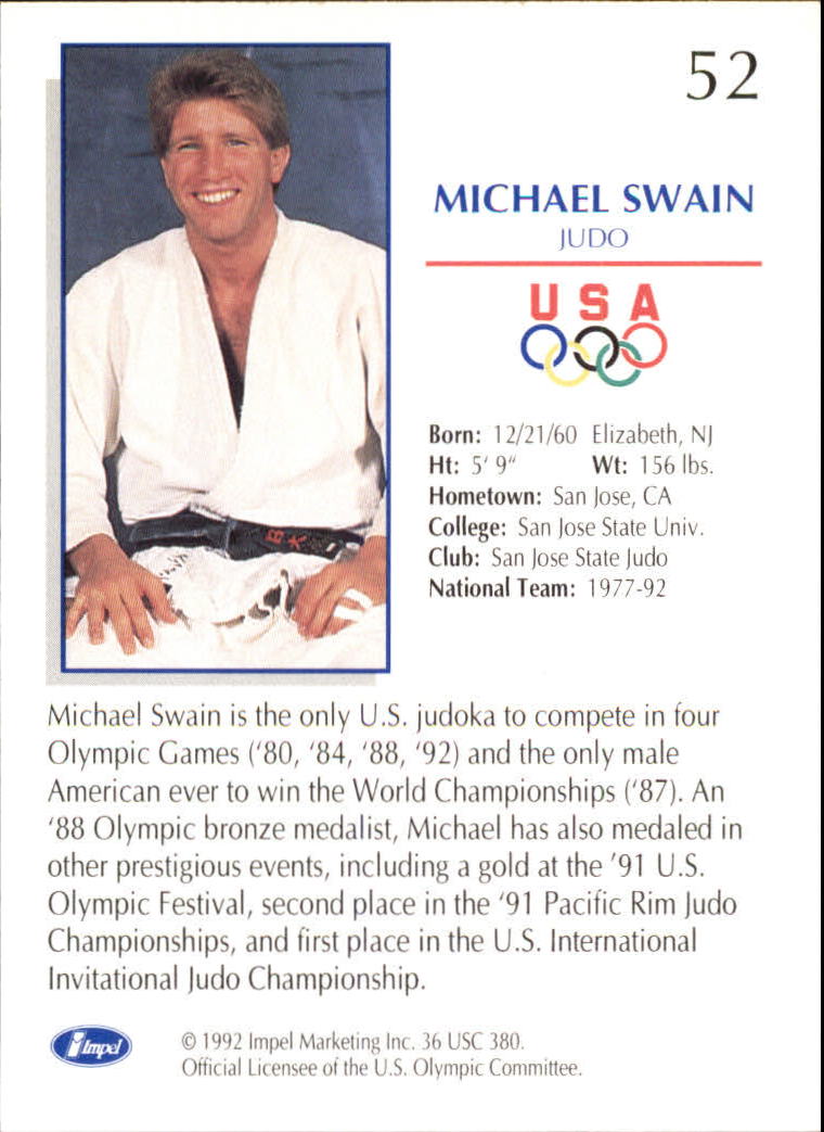 1992 Impel U.S. Olympic Hopefuls #52 Michael Swain/Judo back image