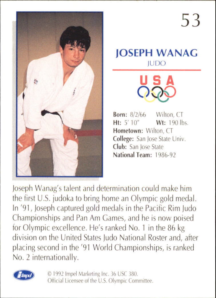 1992 Impel U.S. Olympic Hopefuls #53 Joseph Wanag/Judo back image