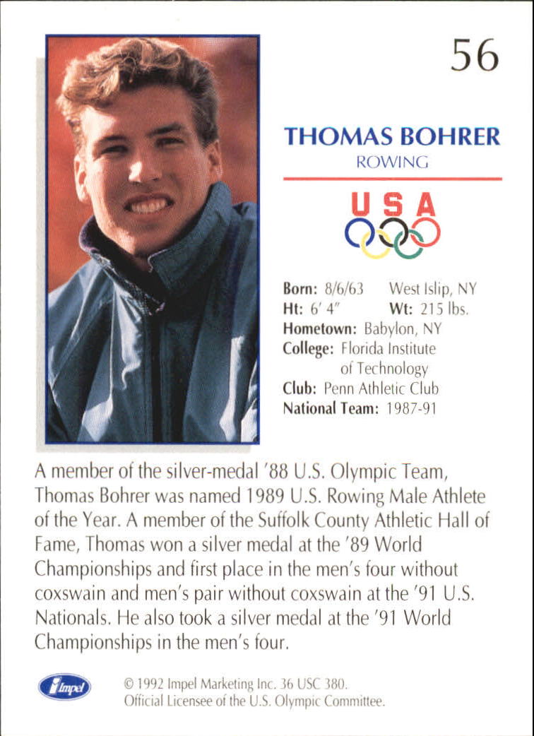 1992 Impel U.S. Olympic Hopefuls #56 Thomas Bohrer/Rowing back image