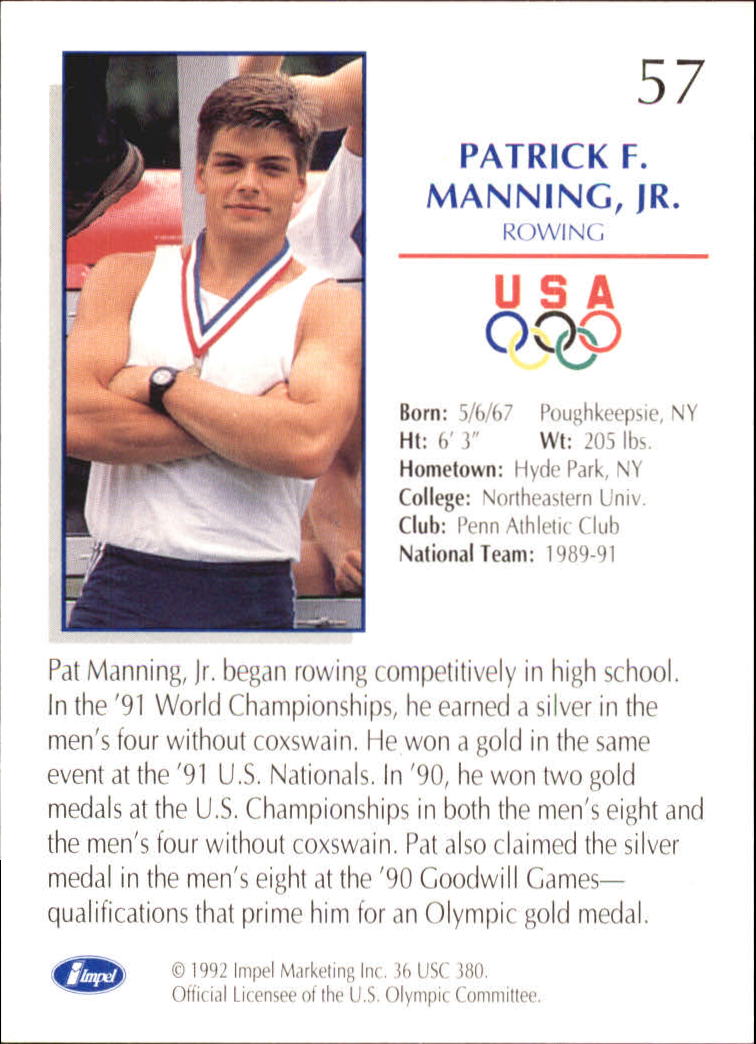 1992 Impel U.S. Olympic Hopefuls #57 Patrick Manning Jr./Rowing back image