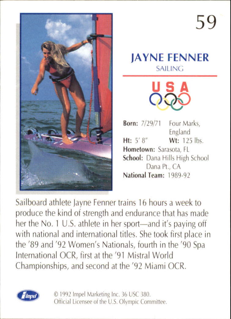 1992 Impel U.S. Olympic Hopefuls #59 Jayne Fenner/Sailing back image