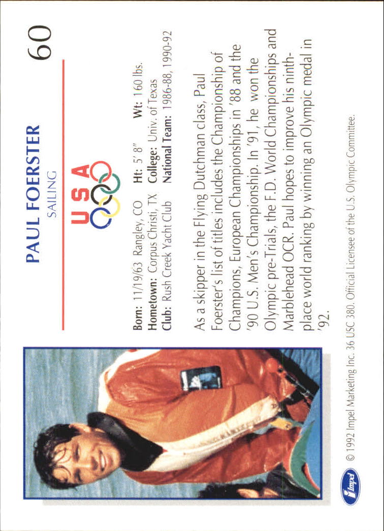 1992 Impel U.S. Olympic Hopefuls #60 Paul Foerster/Sailing back image