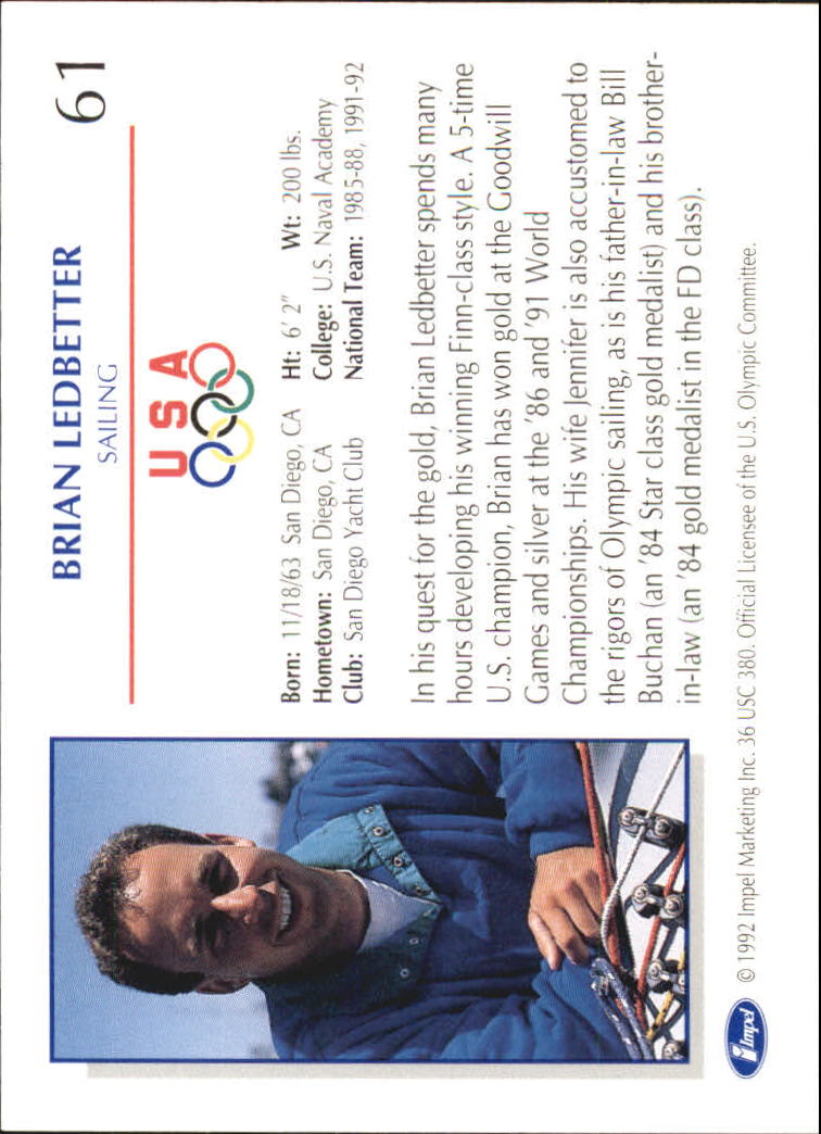 1992 Impel U.S. Olympic Hopefuls #61 Brian Ledbetter/Sailing back image