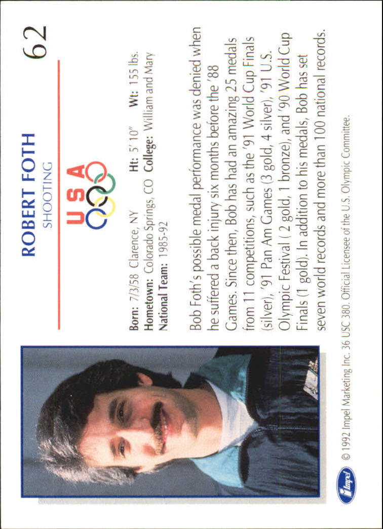 1992 Impel U.S. Olympic Hopefuls #62 Robert Foth/Shooting back image