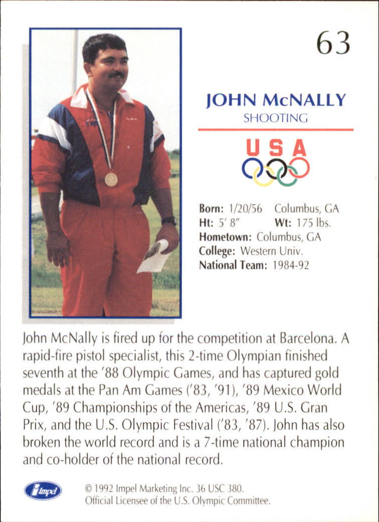 1992 Impel U.S. Olympic Hopefuls #63 John McNally/Shooting back image