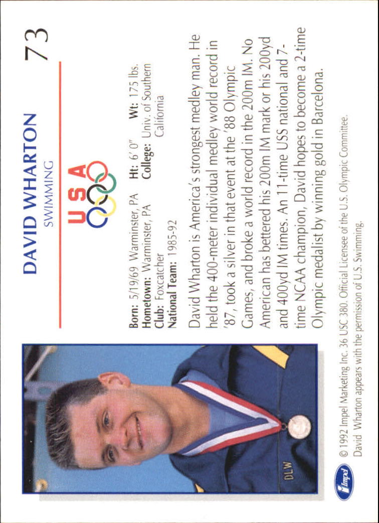 1992 Impel U.S. Olympic Hopefuls #73 David Wharton/Swimming back image