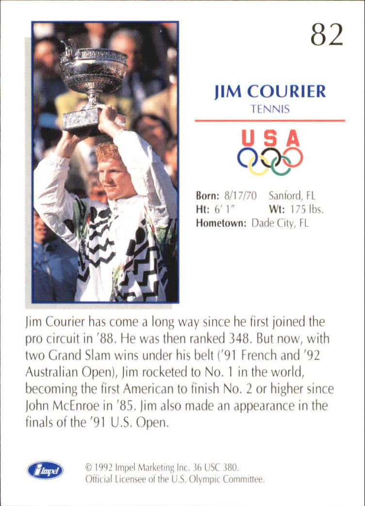 1992 Impel U.S. Olympic Hopefuls #82 Jim Courier/Tennis back image