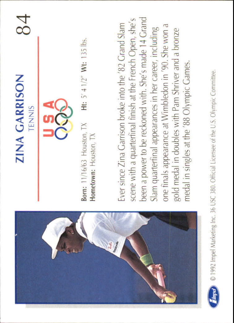 1992 Impel U.S. Olympic Hopefuls #84 Zina Garrison/Tennis back image