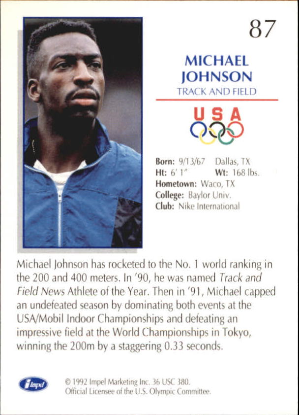 1992 Impel U.S. Olympic Hopefuls #87 Michael Johnson/Track and Field back image