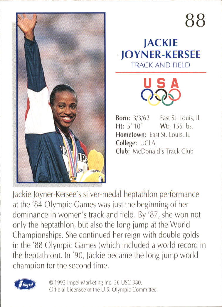 1992 Impel U.S. Olympic Hopefuls #88 Jackie Joyner-Kersee/Track and Field back image