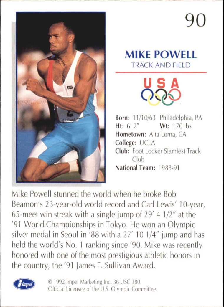 1992 Impel U.S. Olympic Hopefuls #90 Mike Powell/Track and Field back image