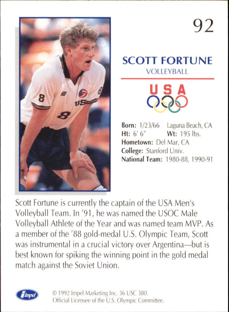 1992 Impel U.S. Olympic Hopefuls #92 Scott Fortune/Volleyball back image