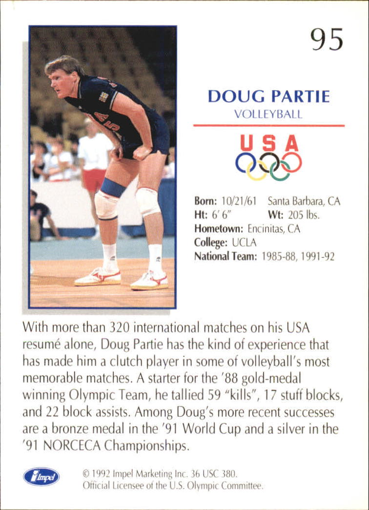 1992 Impel U.S. Olympic Hopefuls #95 Doug Partie/Volleyball back image