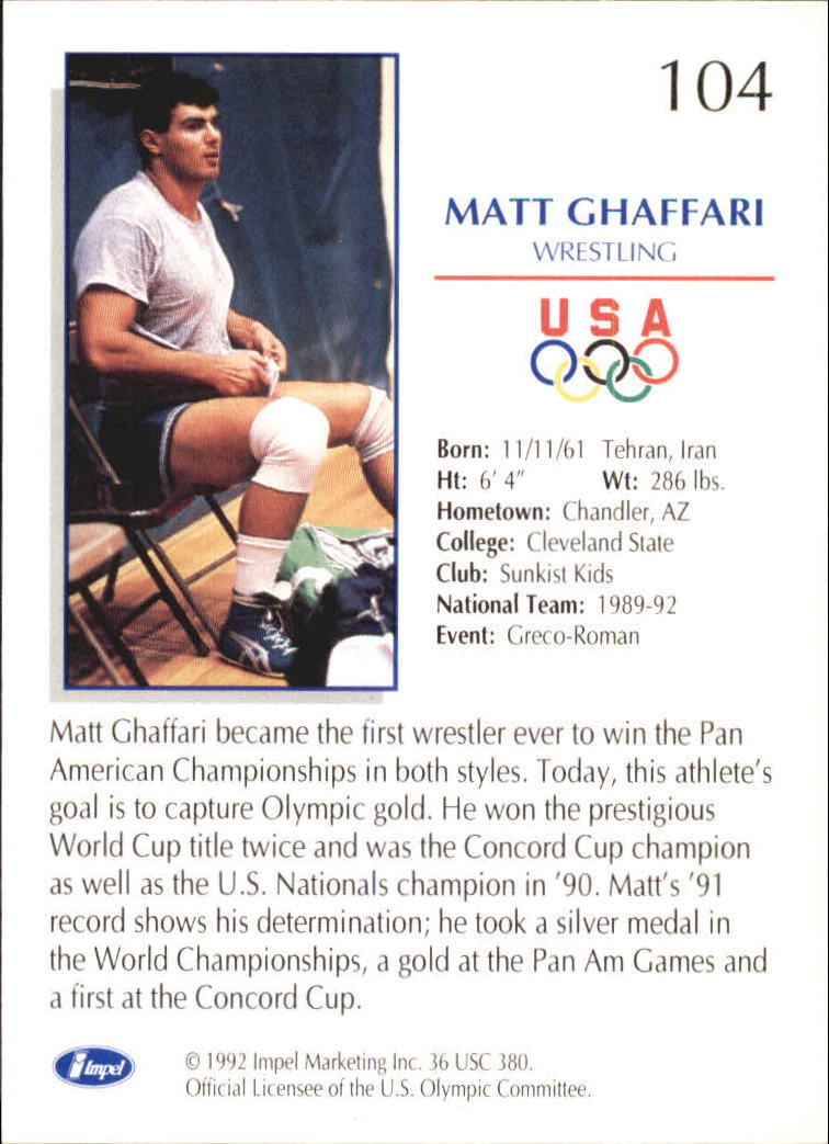1992 Impel U.S. Olympic Hopefuls #104 Matt Ghaffari/Weightlifting back image