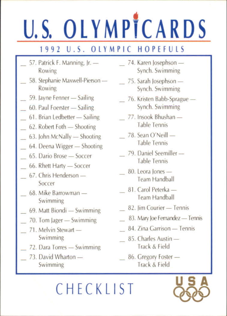 1992 Impel U.S. Olympic Hopefuls #110 Checklist