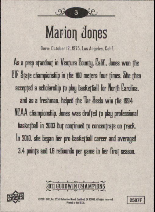2011 Upper Deck Goodwin Champions #3 Marion Jones back image