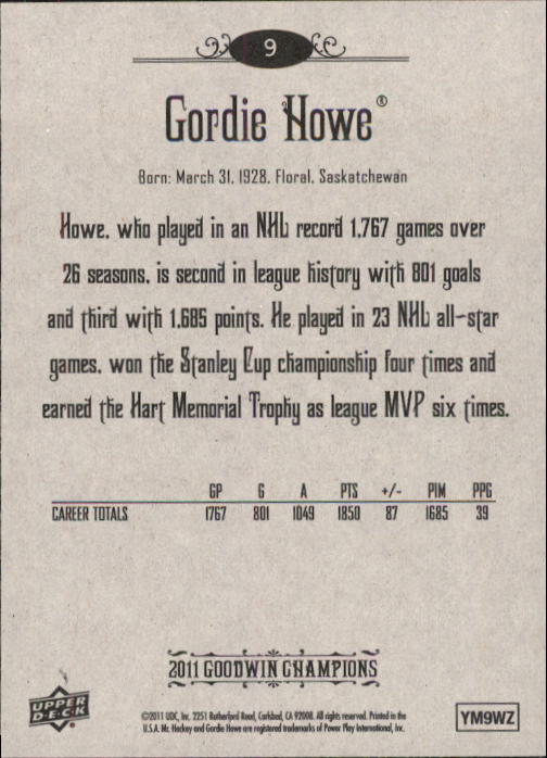 2011 Upper Deck Goodwin Champions #9 Gordie Howe back image