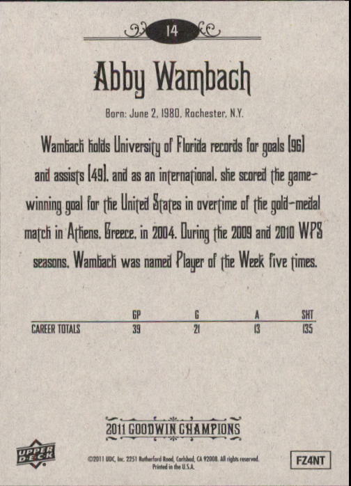 2011 Upper Deck Goodwin Champions #14 Abby Wambach back image