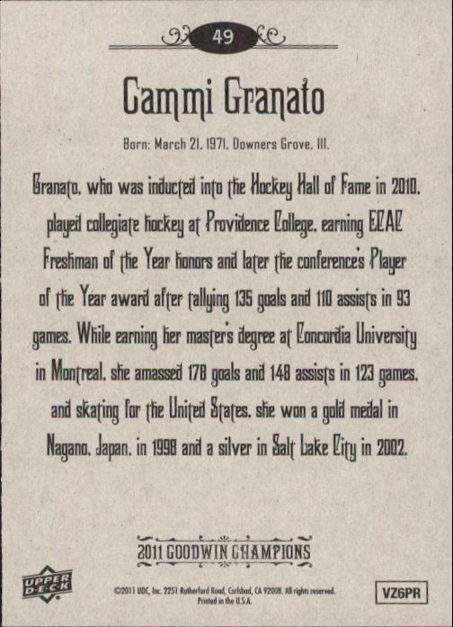 2011 Upper Deck Goodwin Champions #49 Cammi Granato back image