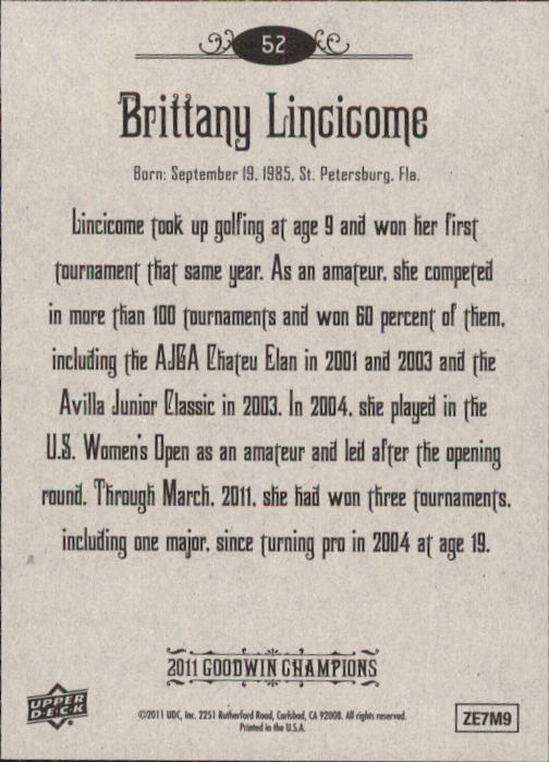 2011 Upper Deck Goodwin Champions #52 Brittany Lincicome back image