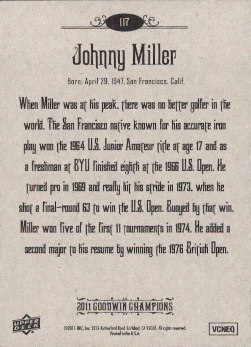 2011 Upper Deck Goodwin Champions #117 Johnny Miller back image