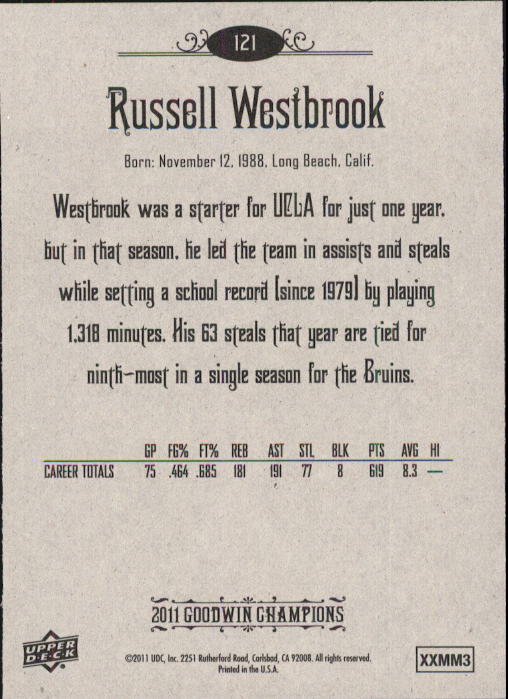 2011 Upper Deck Goodwin Champions #121 Russell Westbrook back image